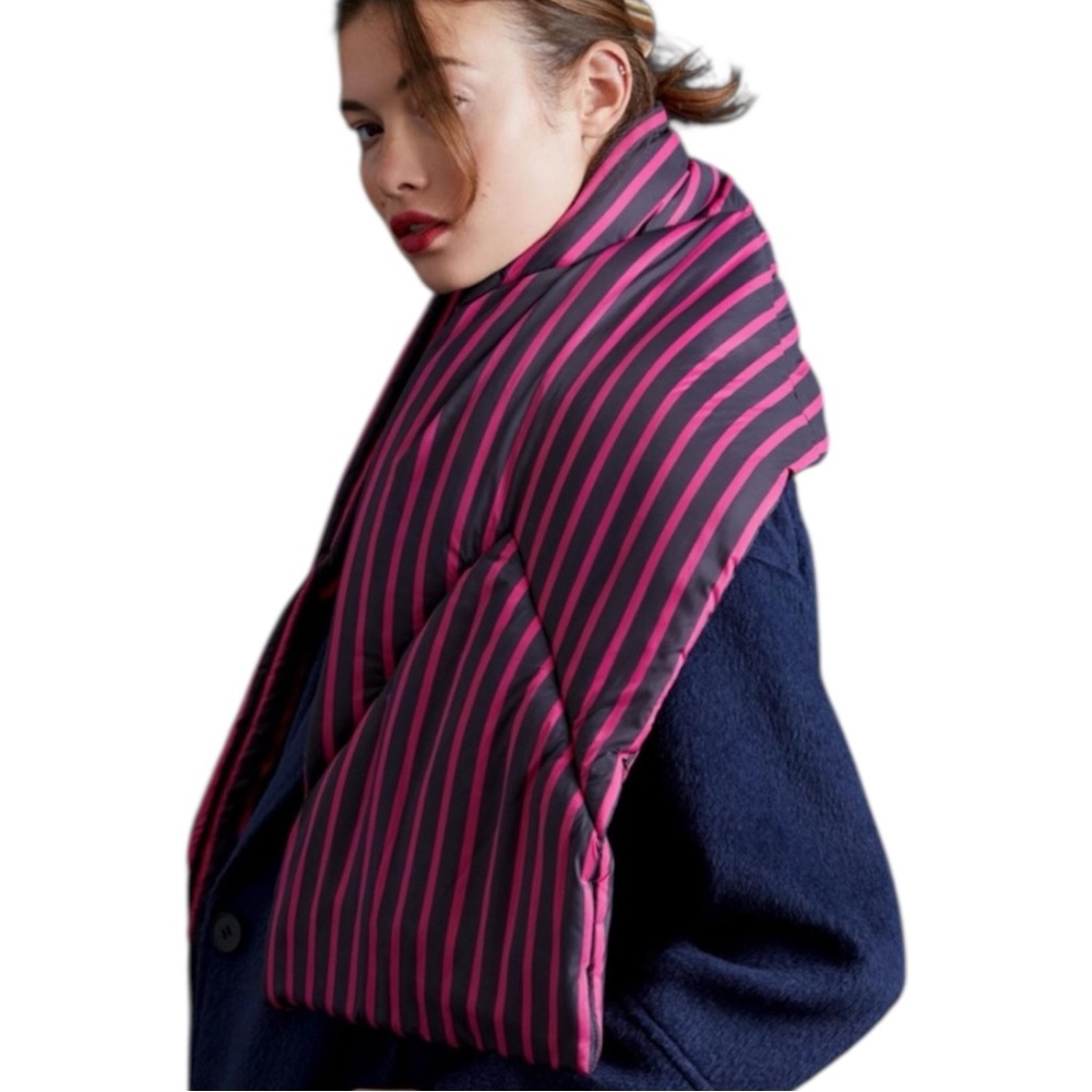 New ANTHROPOLOGIE MAEVE Striped Puffer Scarf Black Pink OS